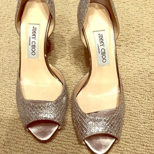 Jimmy Choo peep toe sparkle heels.